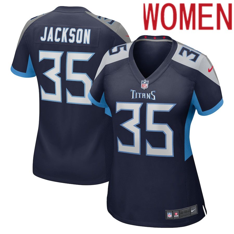 Women Tennessee Titans #35 Chris Jackson Nike Navy Game NFL Jersey